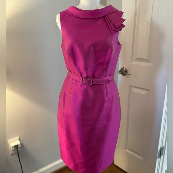 Rickie Freeman For Teri Jon Fuchia Sleeveless Formal Silk Wool Blend Dress S 10 - Picture 3 of 16